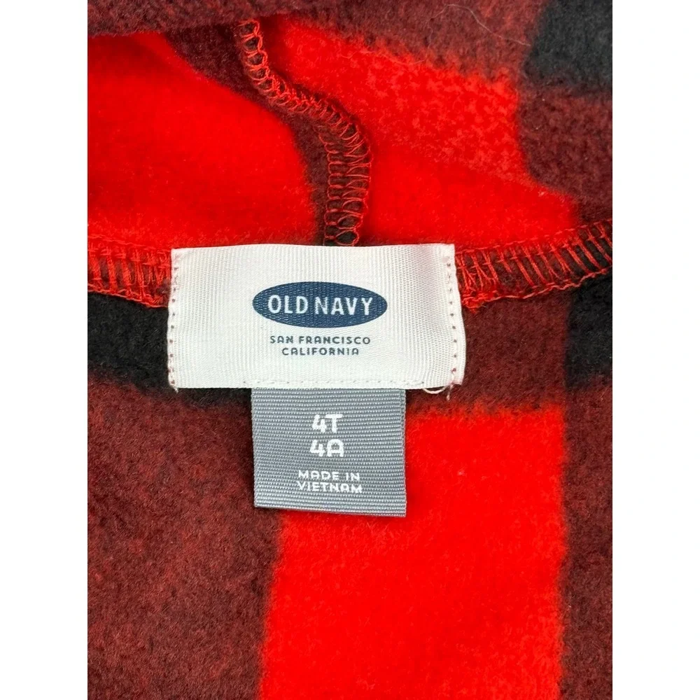Old Navy Buffalo Plaid Fleece Poncho 4T Polyester Red Black Hooded Gorpcore